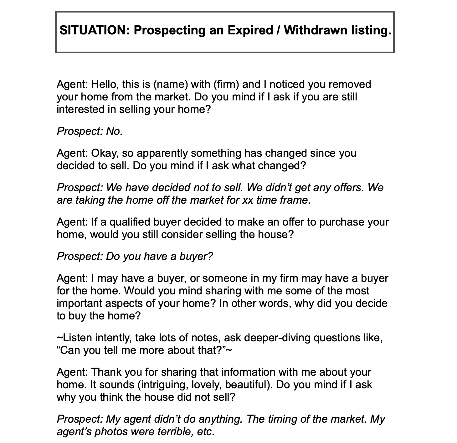 script for listing presentation