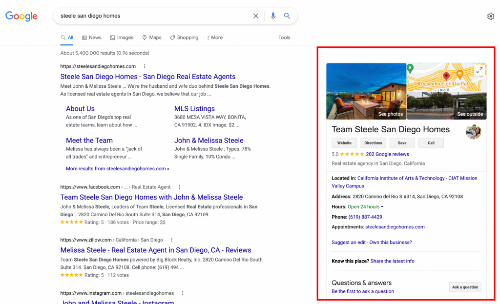 google my business in SERP